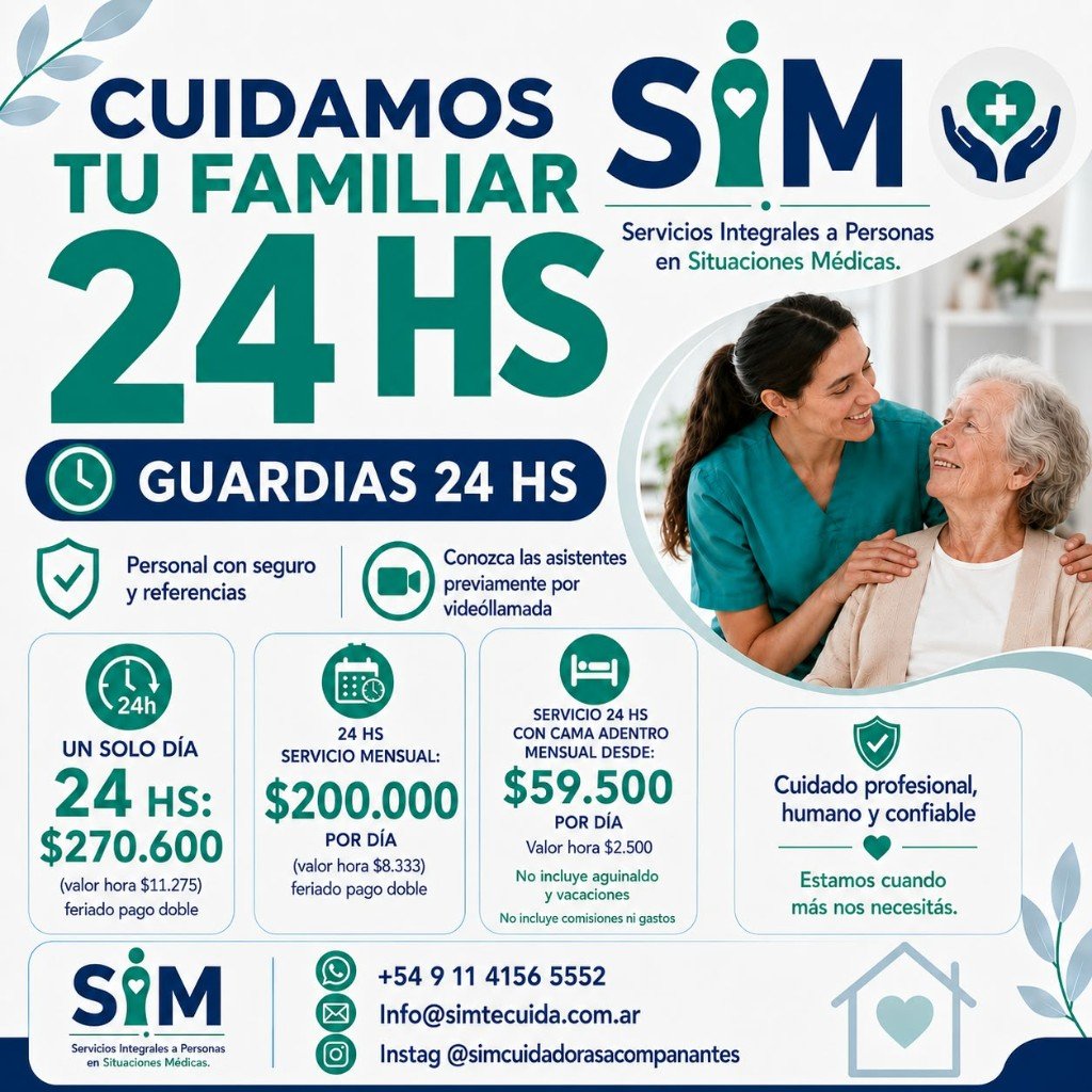 Cuidamos tu familiar 24 hs: tarifas